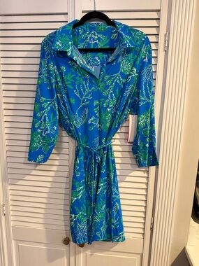 Lilly Pulitzer Blue and Green Botanical Shirt Dress
